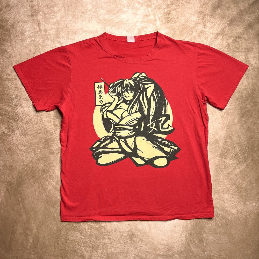 High School DxD Akeno Himejima T-Shirt Red Anime Short Sleeve Japanese Art